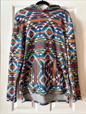 Departwest Geometric Pullover Hoodie Blue & Orange Large Like New